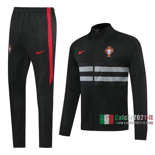 Calcio2021-It: Giacca Allenamento Portogallo Full-Zip Nera 2020 2021
