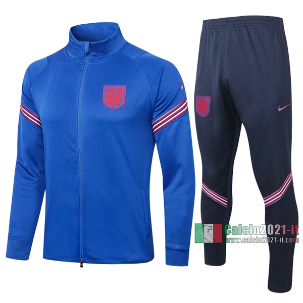 Calcio2021-It: Giacca Allenamento Inghilterra Full-Zip Azzurra 2020 2021