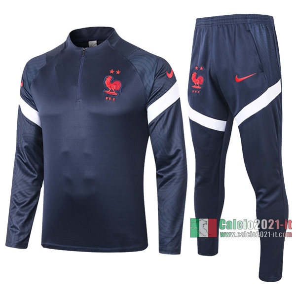 Calcio2021-It: Felpa Tuta Francia Half-Zip Azzurra Scuro 2020 2021