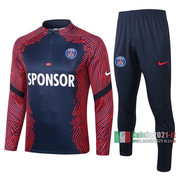 Calcio2021-It: La Nuove Felpa Tuta Paris Psg Half-Zip Azzurra Scuro/Rossa 2020 2021