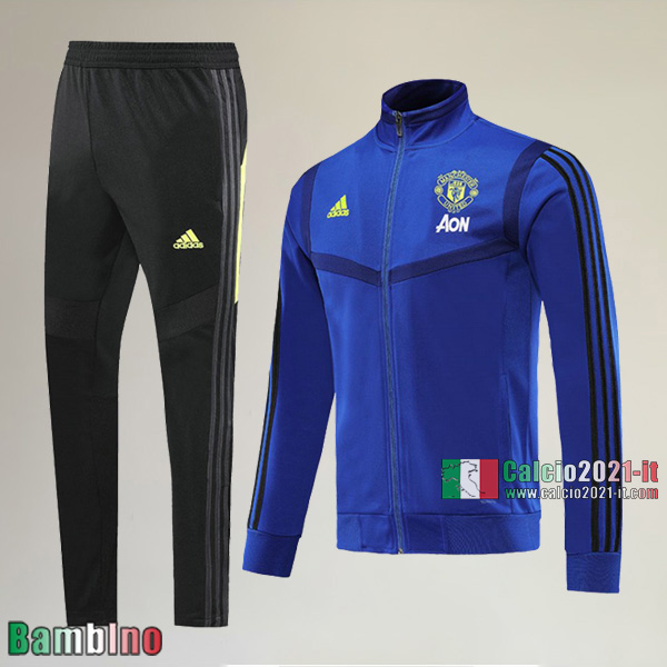 A++ Qualità Full-Zip Giacca Nuove Del Kit Tuta Manchester United Bambino Azzurra Vintage 2019/2020
