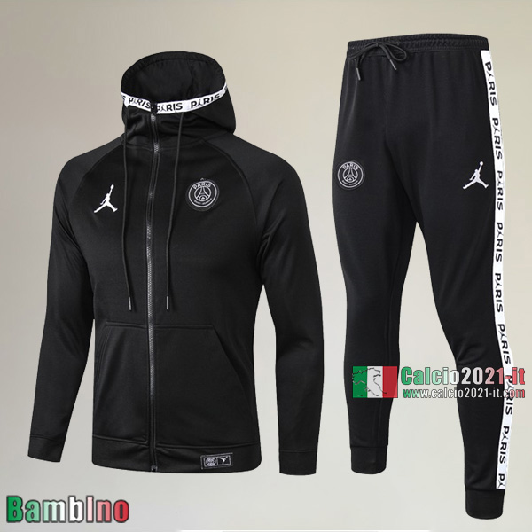 A++ Qualità Full-Zip Giacca Nuove Del Kit Tuta Jordan PSG Paris Bambino Cappuccio Nera Vintage 2019/2020
