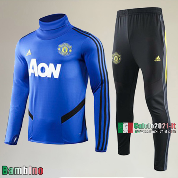 AAA Qualità Felpa Nuova Del Kit Tuta Manchester United Bambino Collare Alto Azzurra Authentic 2019/2020