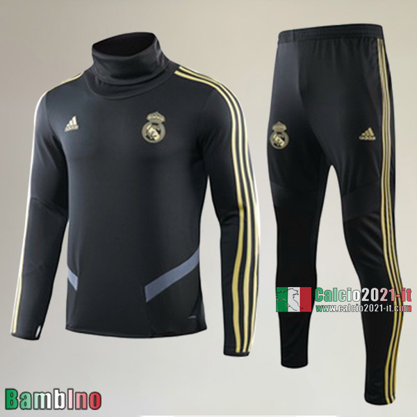 A++ Qualità Felpa Nuove Del Kit Tuta Real Madrid Bambino Collare Alto Nera Vintage 2019/2020