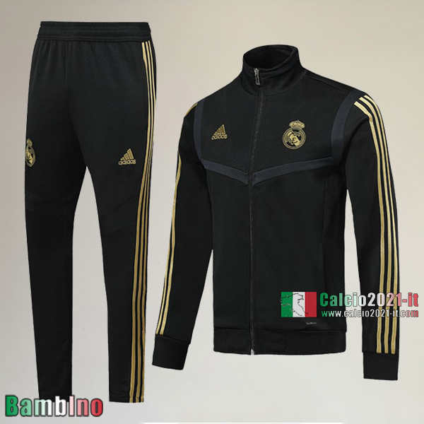 A++ Qualità Full-Zip Giacca Nuove Del Kit Tuta Real Madrid Bambino Nera Authentic 2019/2020