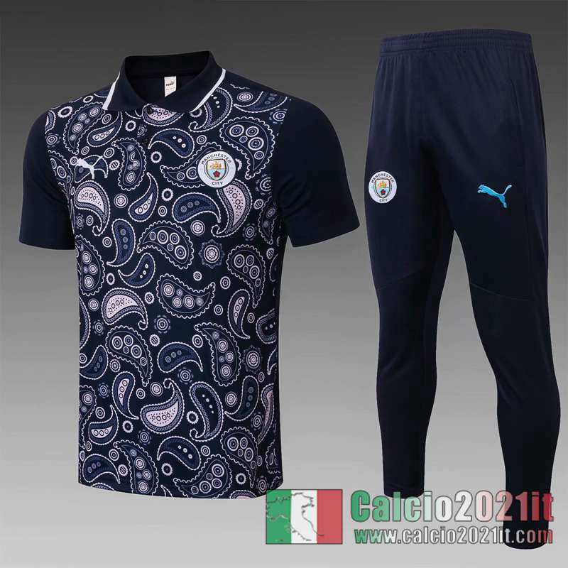 Manchester City Maglia Polo Calcio 2020 2021 Blu scuro P207