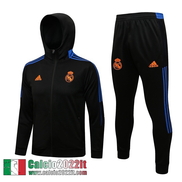 Real Madrid Cappuccio Hoodie Giacca Nero Uomo 2021 2022 JK186