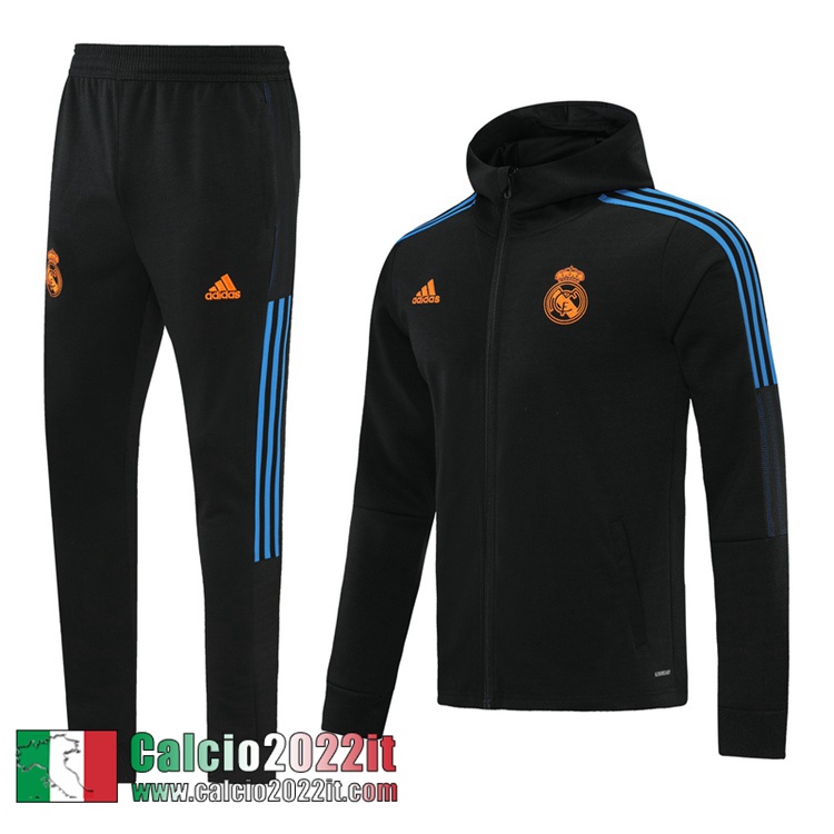 Real Madrid Cappuccio Hoodie Giacca Nero Uomo 2021 2022 JK196