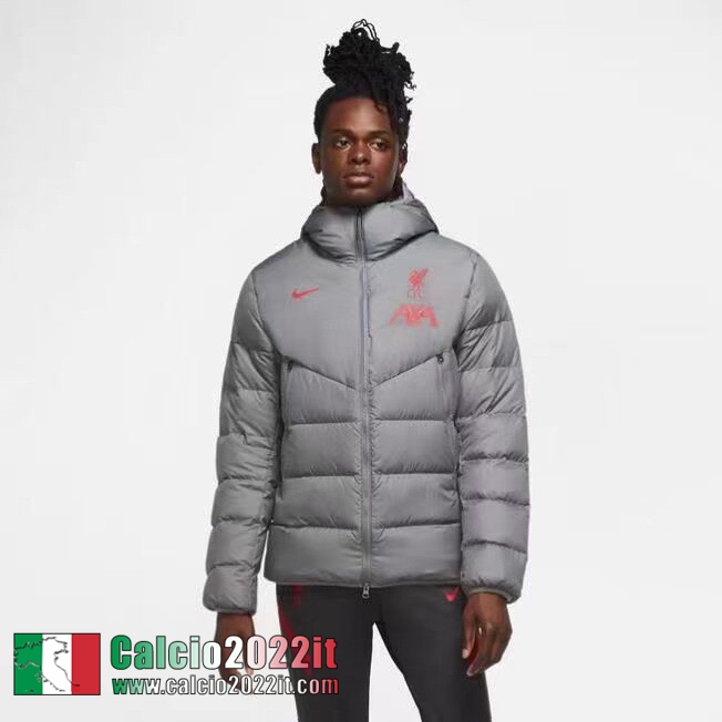 Liverpool Piumino Calcio Cappuccio Grigio 2021 2022 Uomo DD06