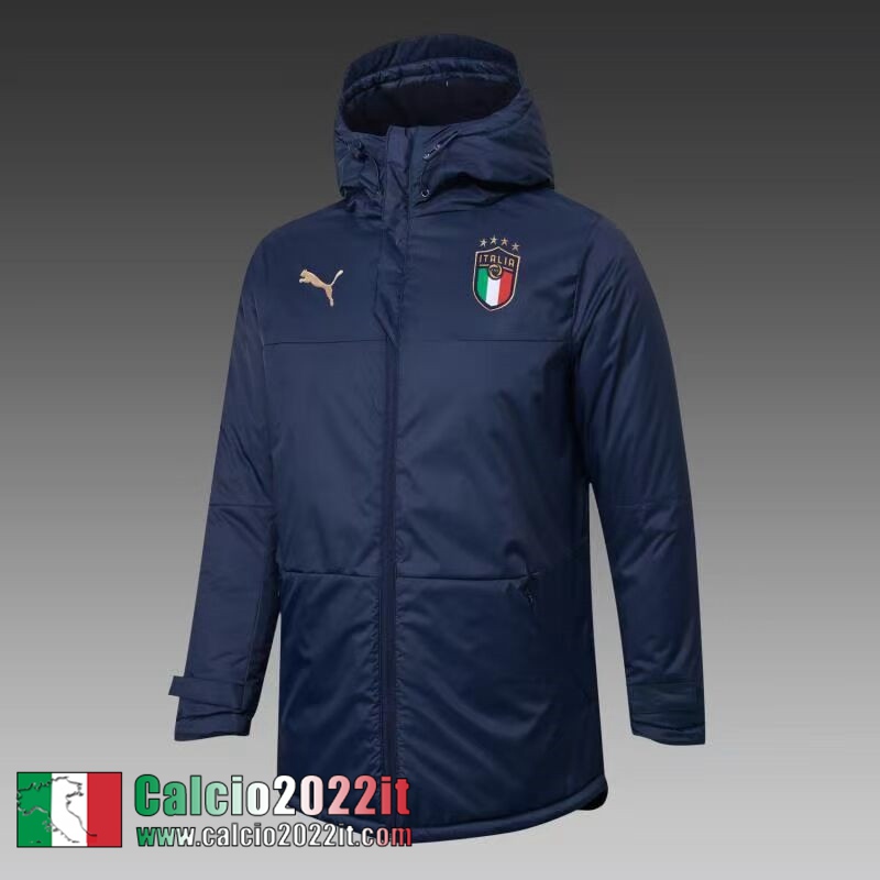 Italie Piumino Calcio Cappuccio blu 2021 2022 Uomo DD36