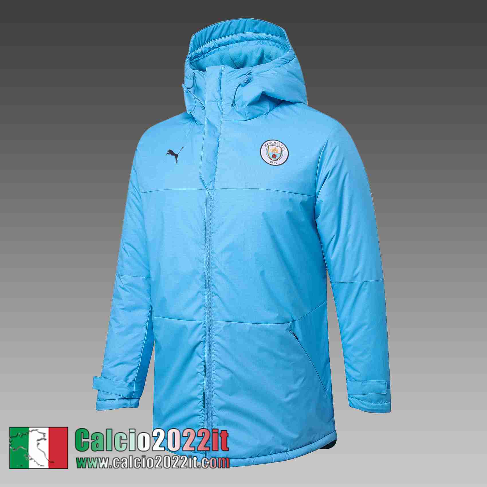 Manchester City Piumino Calcio Cappuccio blu 2021 2022 Uomo DD54