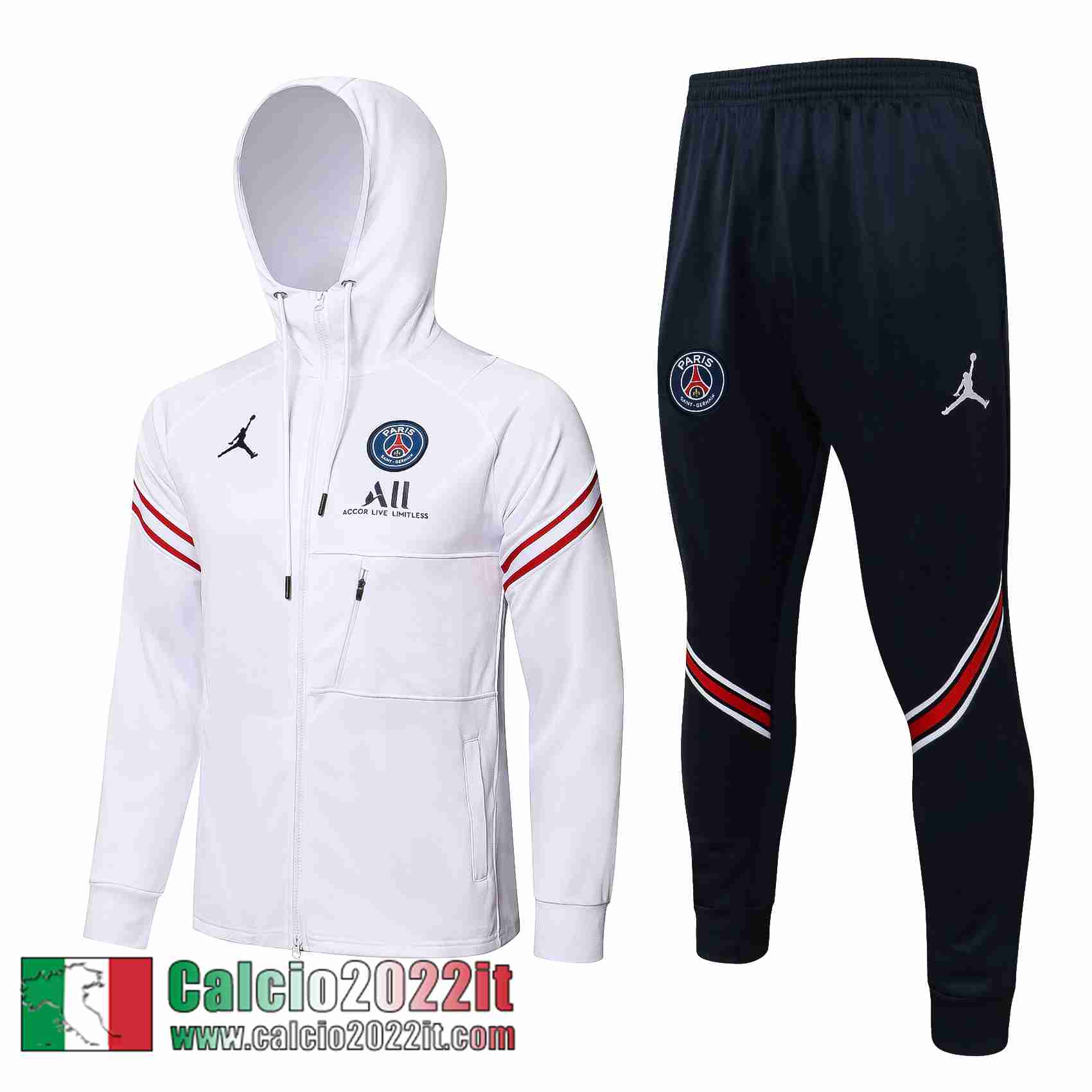 PSG Paris Cappuccio Hoodie Giacca bianca 2021 2022 Uomo JK221