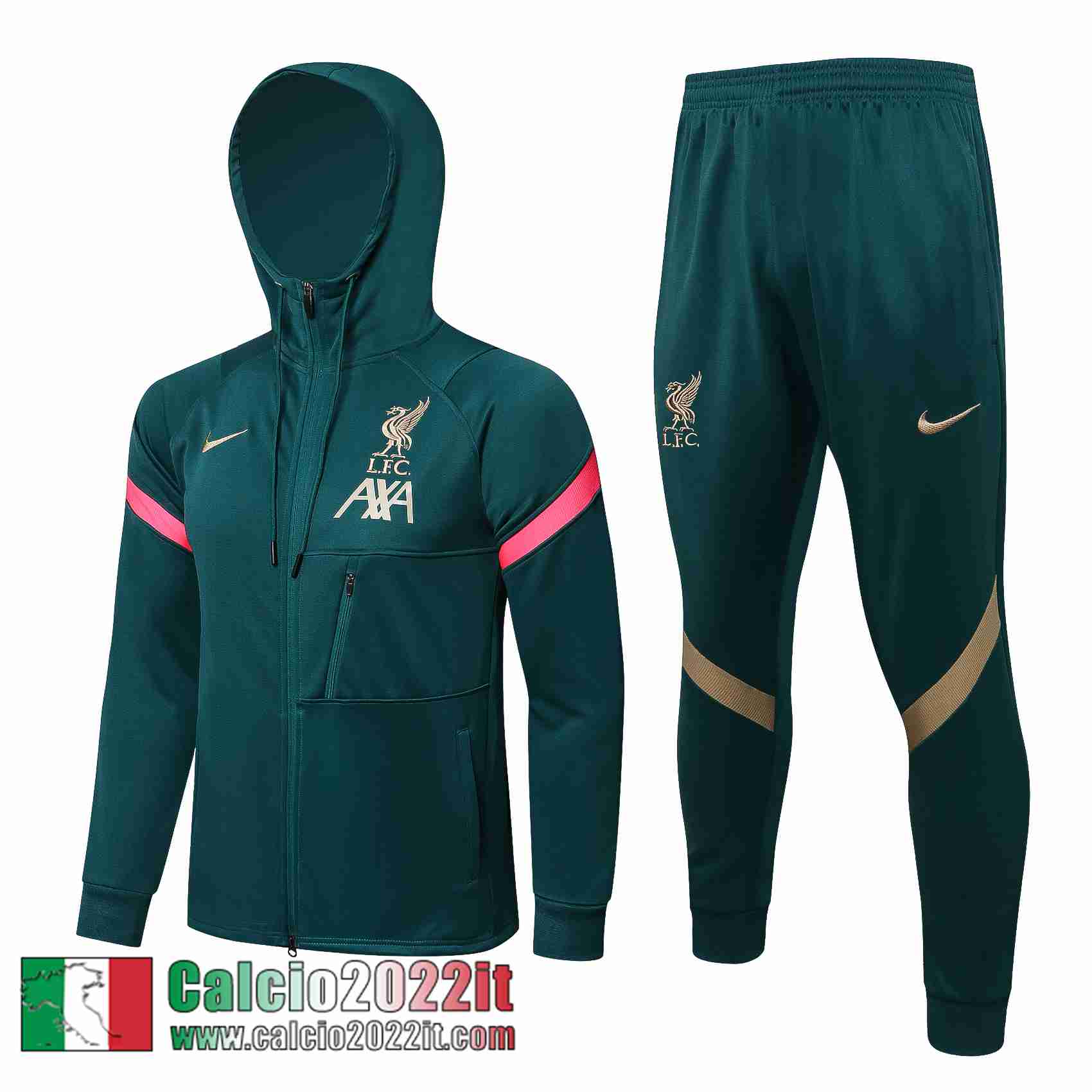 Liverpool Cappuccio Hoodie Giacca verde 2021 2022 Uomo JK225