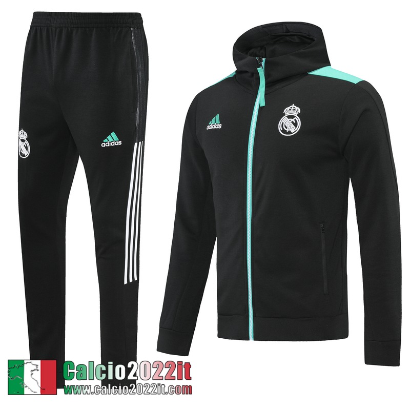 Real Madrid Cappuccio Hoodie Giacca Nero 2021 2022 Uomo JK233