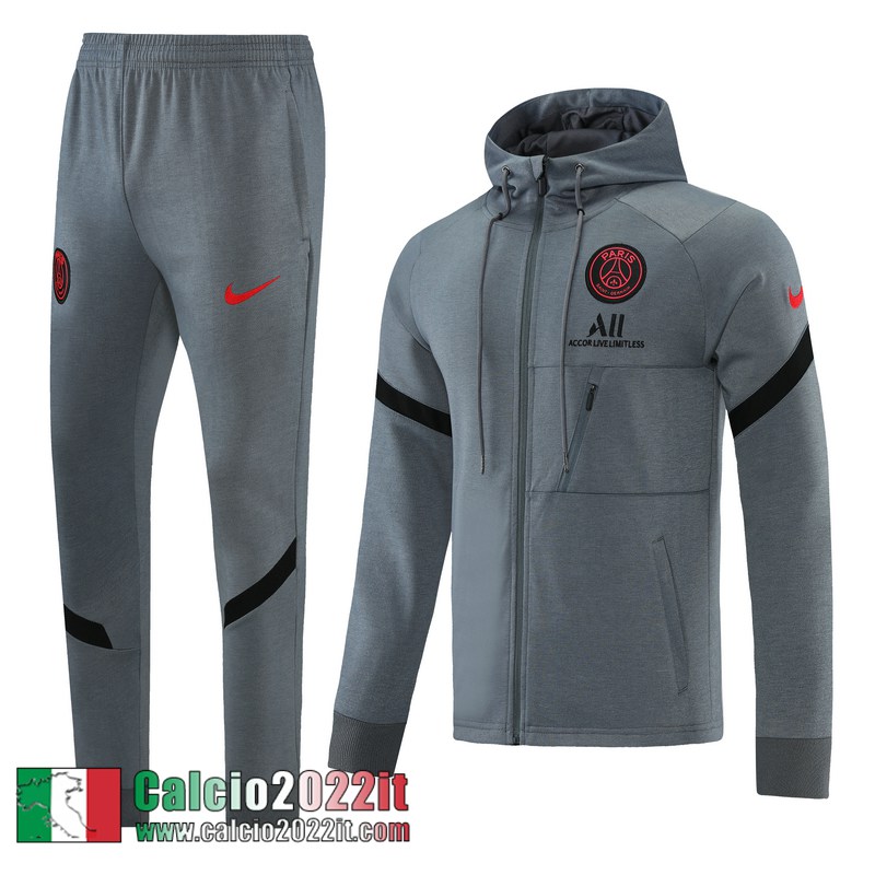 PSG Paris Cappuccio Hoodie Giacca Grigio 2021 2022 Uomo JK238