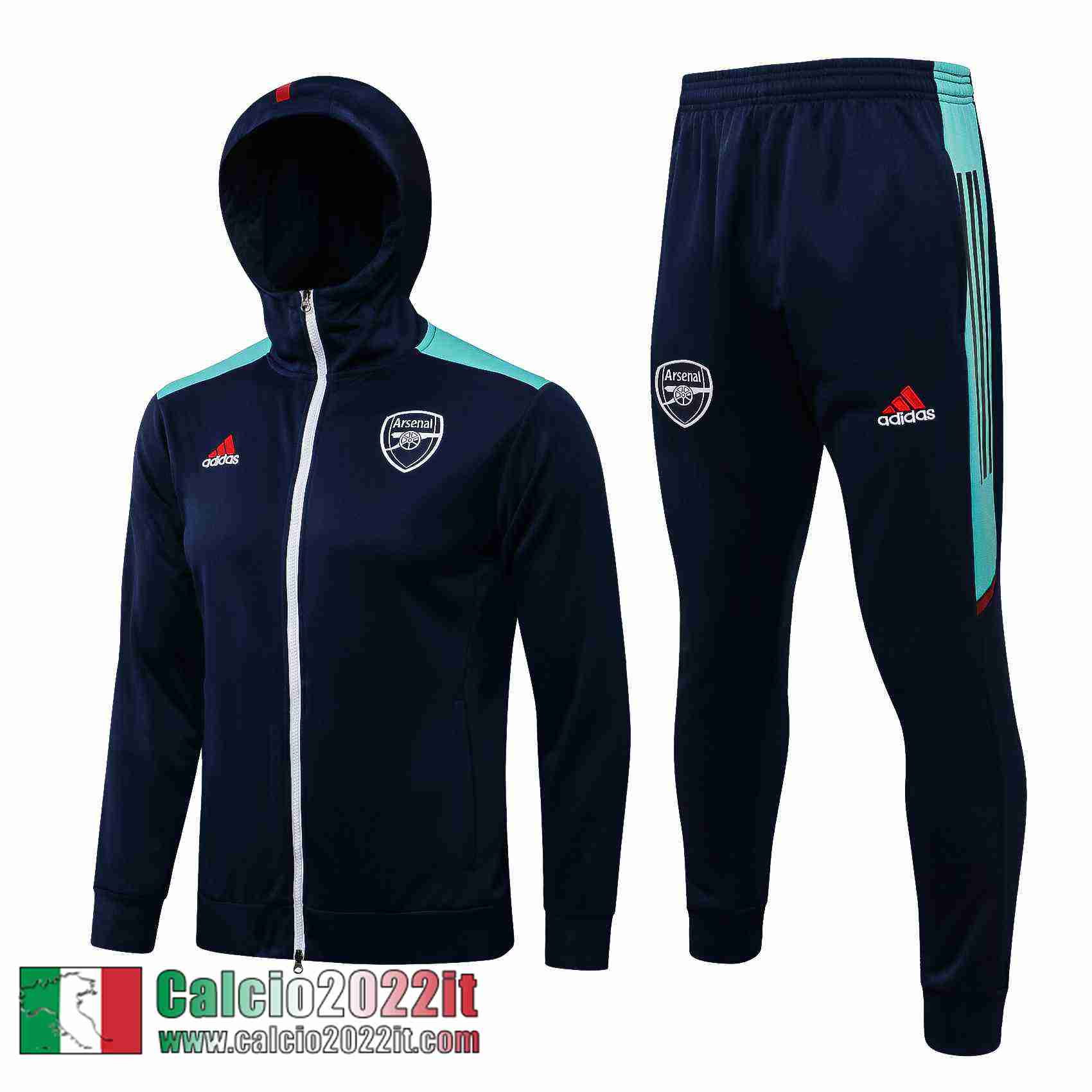 Arsenal Cappuccio Hoodie Giacca blu Uomo 2021 2022 JK259