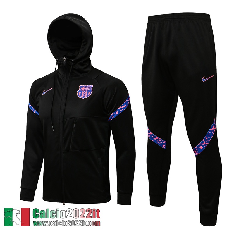 Barcelona Cappuccio Hoodie Giacca Nero Uomo 2021 2022 JK288