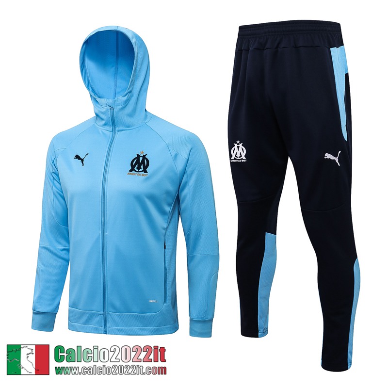 Olympique Marsiglia Cappuccio Hoodie Giacca blu Uomo 2021 2022 JK292