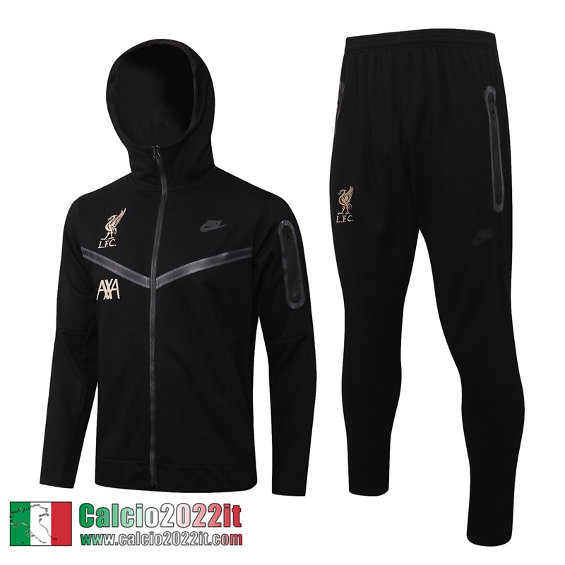 Liverpool Cappuccio Hoodie Giacca Nero Uomo 2021 2022 JK297