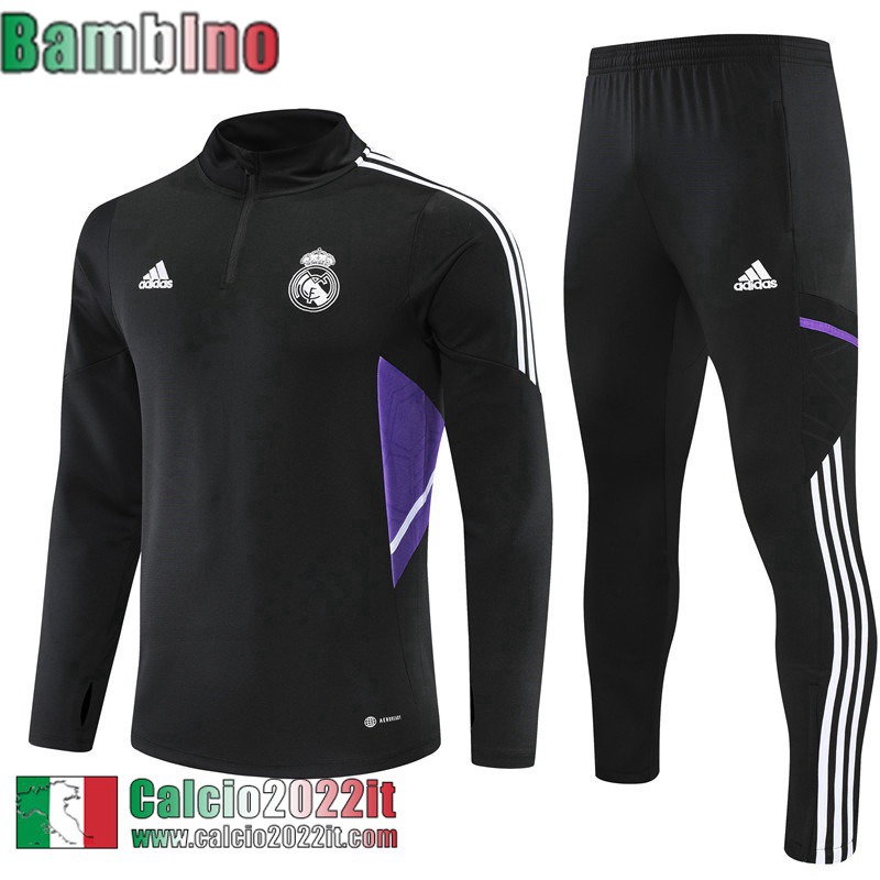 Real Madrid Tute Calcio Nero Bambini 22 23 TK228