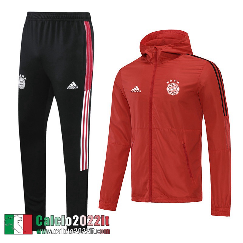 Bayern Monaco Giacca a vento Cappuccio rosso Uomo 21 22 WK59