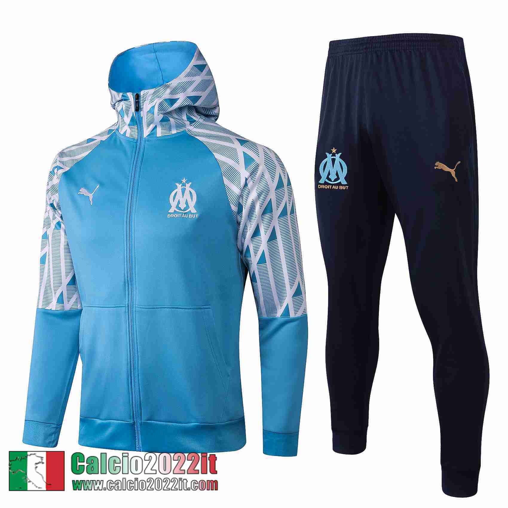 Olympique Marsiglia Cappuccio Hoodie Full-Zip Giacca Azzurro Jk26 2021 2022