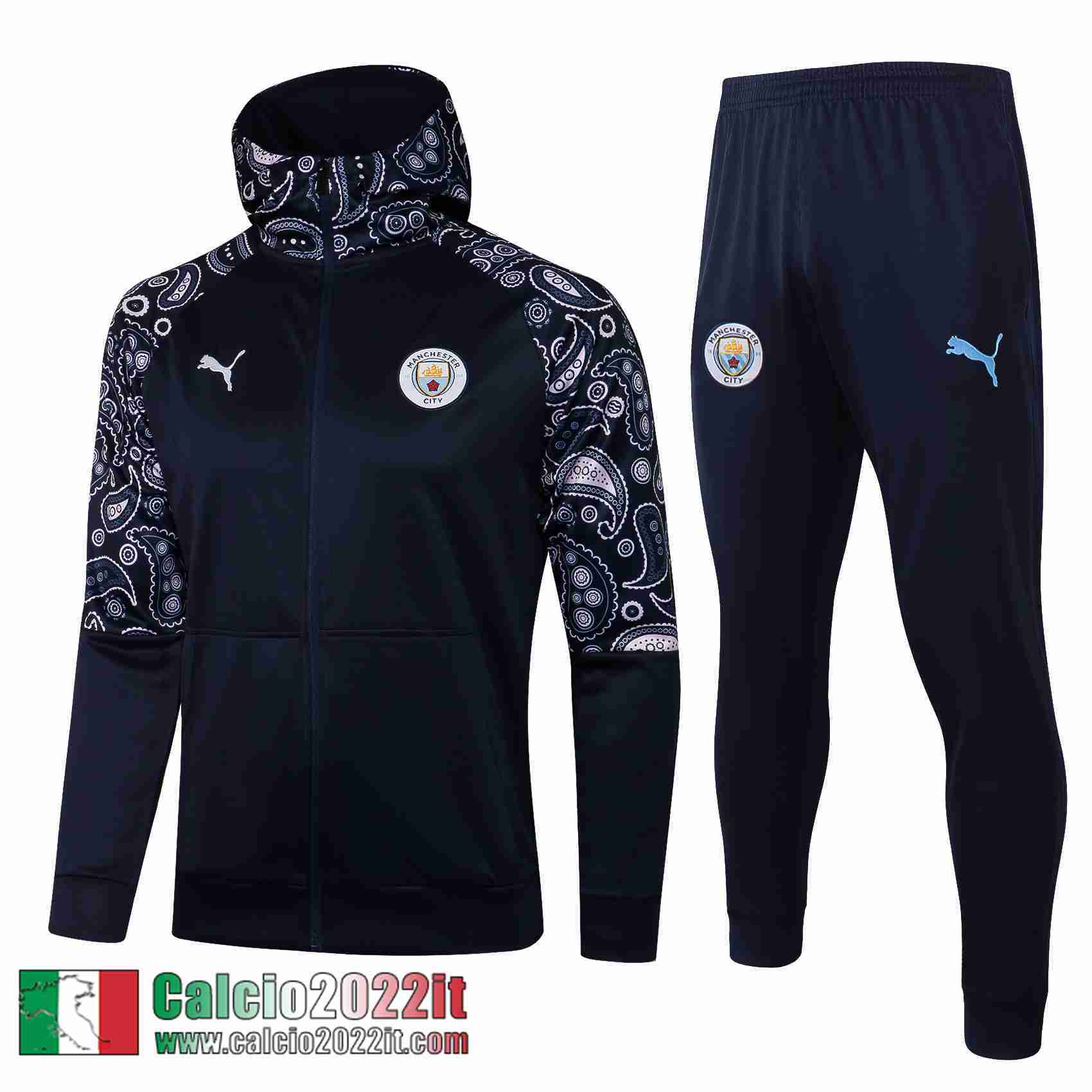 Manchester City Cappuccio Hoodie Full-Zip Giacca Azzurra Marino Jk30 2021 2022