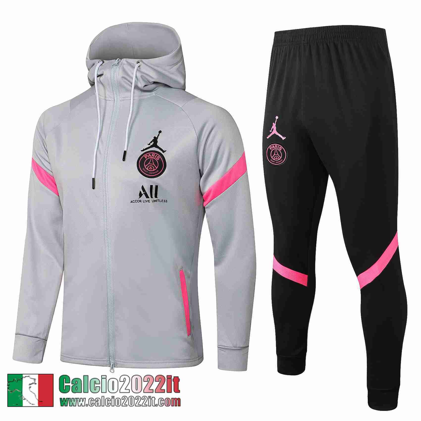 Paris Saint Germain Psg Cappuccio Hoodie Full-Zip Giacca Grigia Jk32 2021 2022