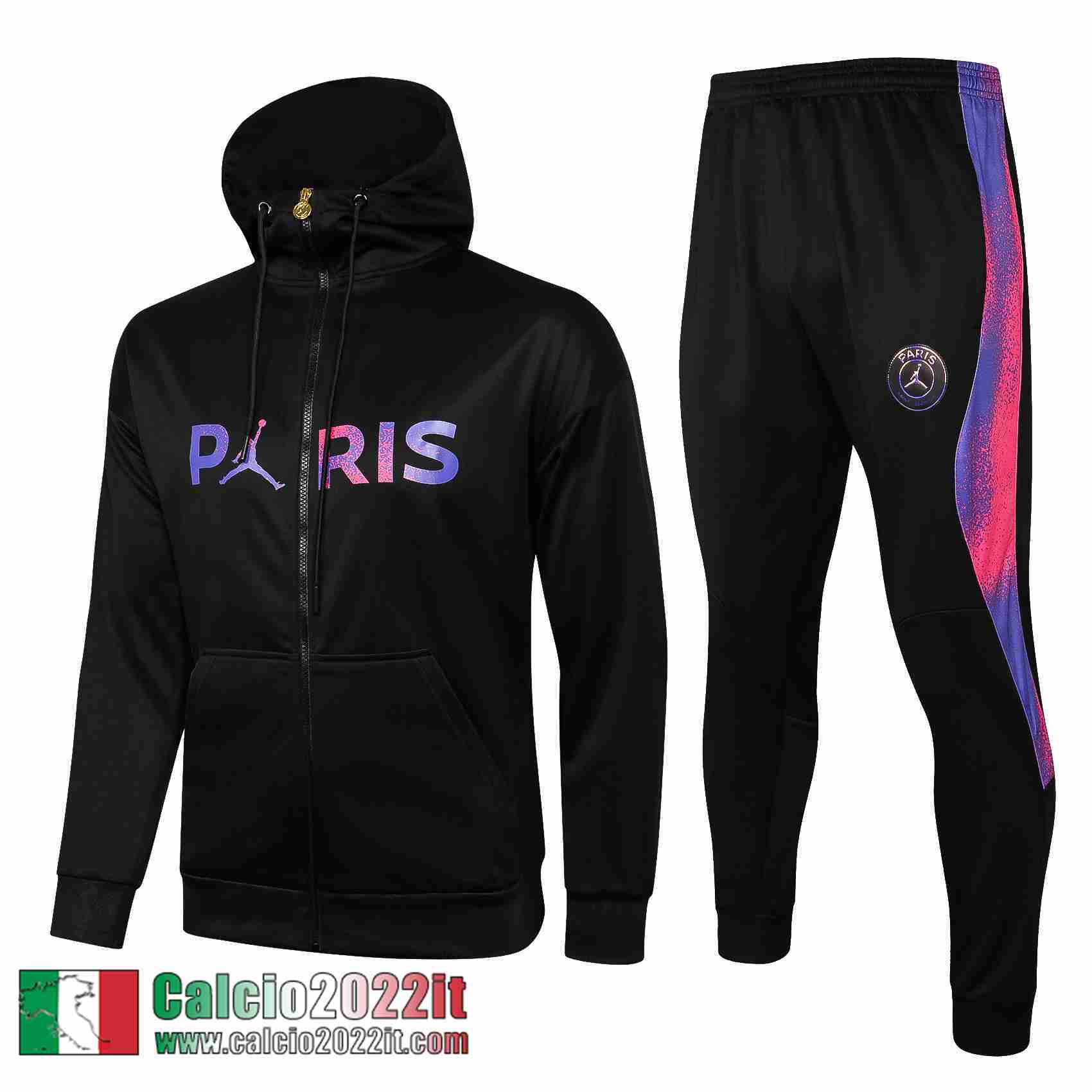 Paris Saint Germain Psg Air Jordan Cappuccio Hoodie Full-Zip Giacca Nera Jk34 2021 2022