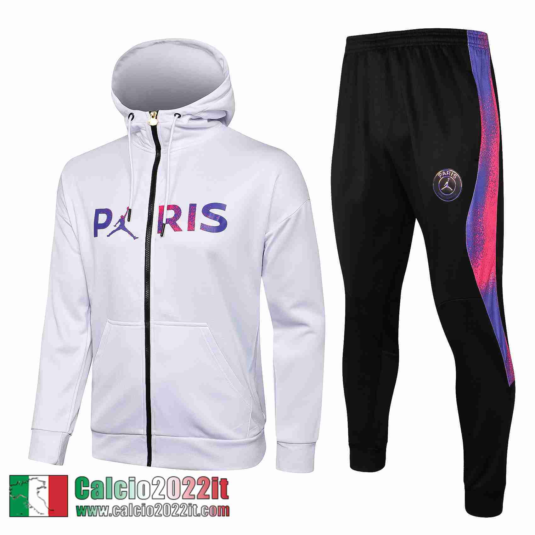 Paris Saint Germain Psg Air Jordan Cappuccio Hoodie Full-Zip Giacca Bianca Jk35 2021 2022