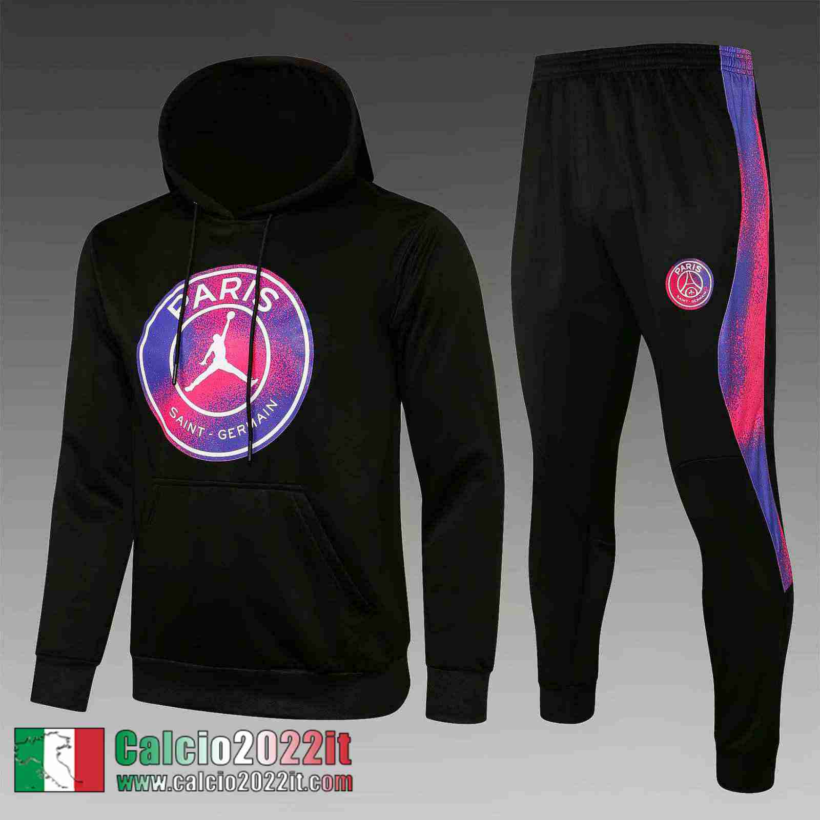 Paris Saint Germain PSG Felpa Cappuccio Air Jordan Nera Sw09 2021 2022