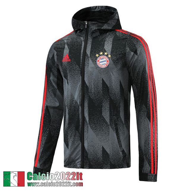 Bayern Monaco Giacca a vento Cappuccio Grigia-Nera Wk01 2021 2022