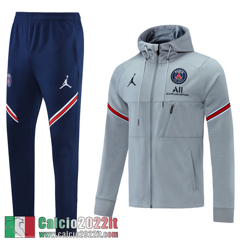 PSG Cappuccio Hoodie Full-Zip Giacca Uomo Grigio chiaro JK82 2021 2022