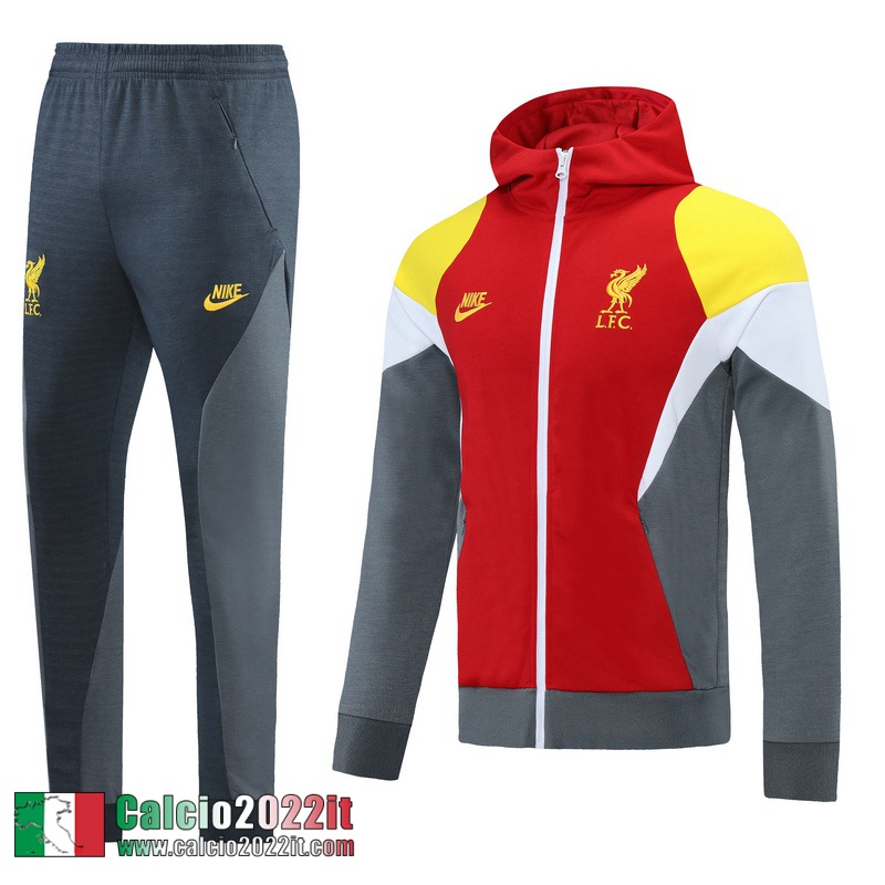 Liverpool Cappuccio Hoodie Giacca Uomo Rosso grigio JK111 2021 2022