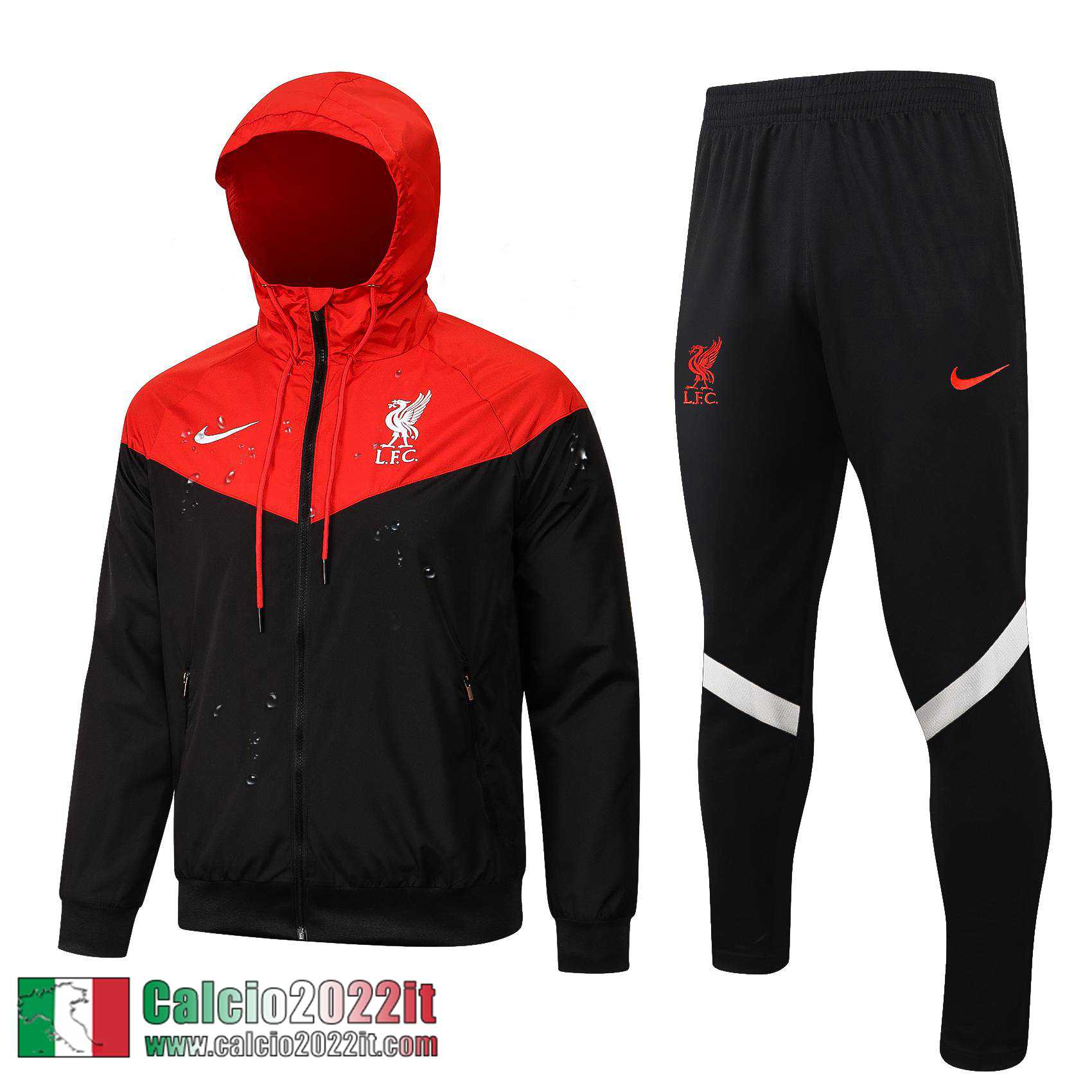 Liverpool Giacca a vento Cappuccio Uomo Nero rosso WK22 2021 2022