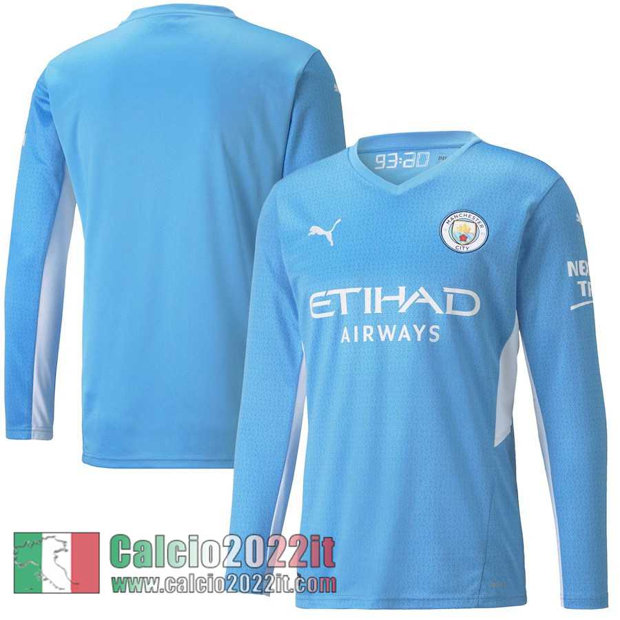 Prima Manchester City Maglia Calcio Manga Larga Uomo 2021 2022