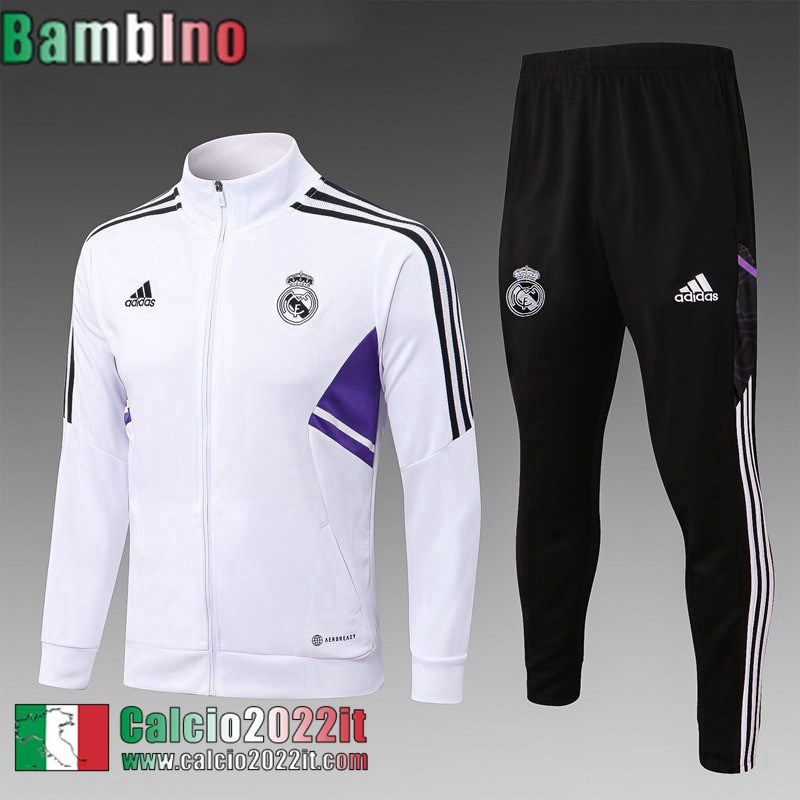 Full Zip Giacca Real Madrid Bianco Bambini 2022 2023 TK455