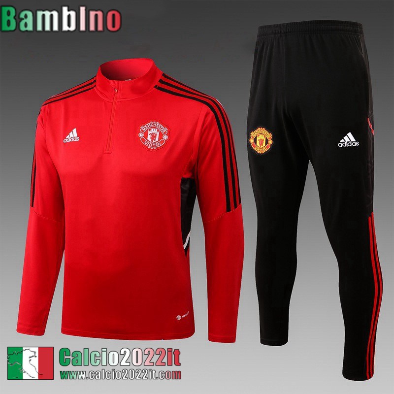 Full Zip Giacca Manchester United rosso Bambini 2022 2023 TK472