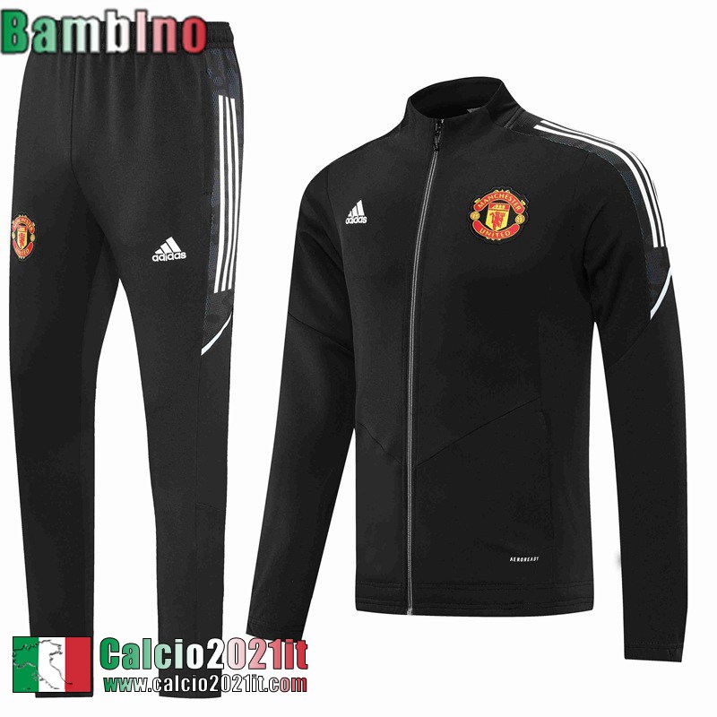 Manchester United Full Zip Giacca Nero Bambino 2022 2023 TK248