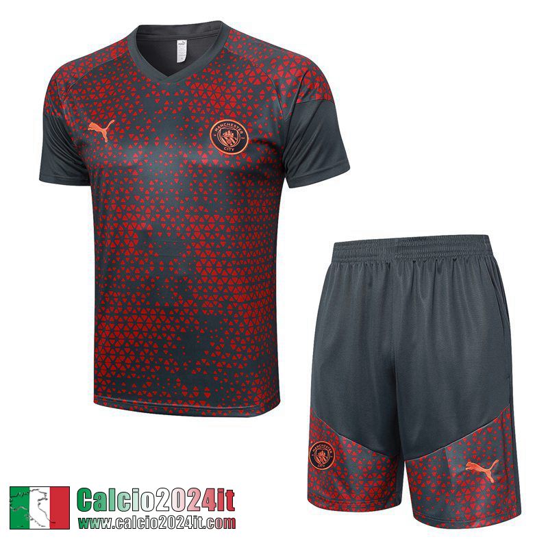 Manchester City Tute Calcio T Shirt Rosso Grigio Uomo 23 24 A67